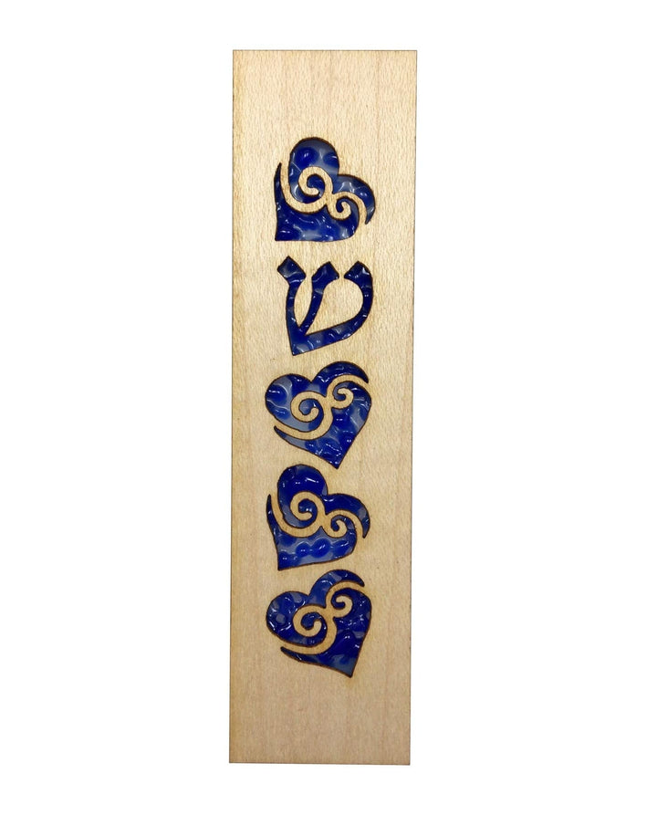 Mezuzah Laser Cut & Glass Hearts Blue 