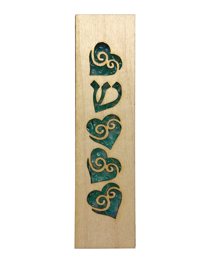 Mezuzah Laser Cut & Glass Hearts Green 