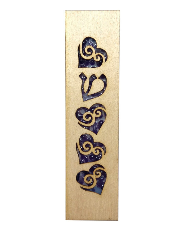 Mezuzah Laser Cut & Glass Hearts Purple 