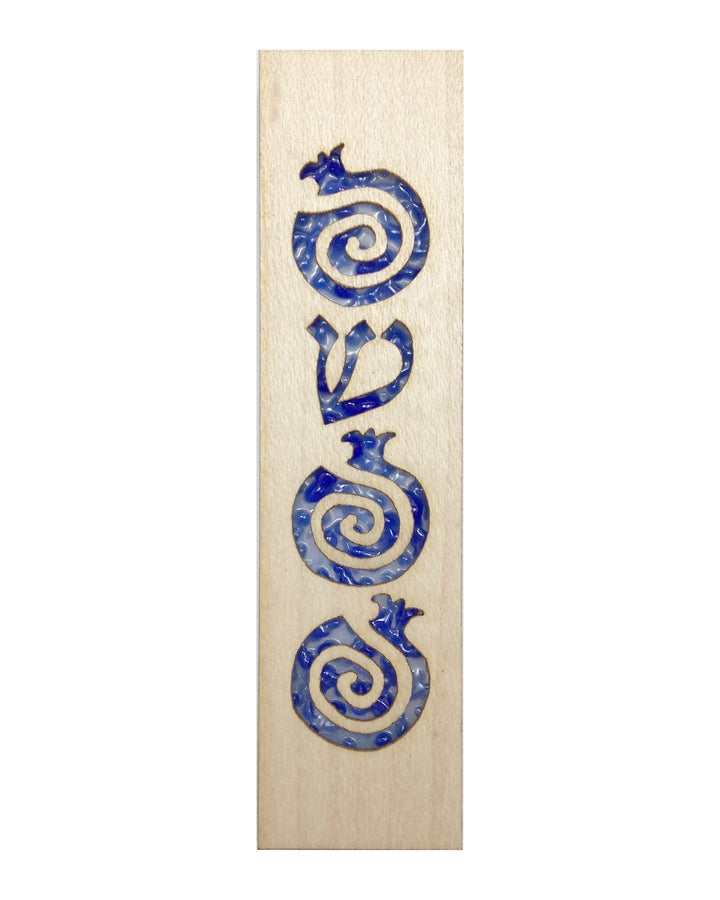 Mezuzah Laser Cut & Glass Pomegranates Blue 