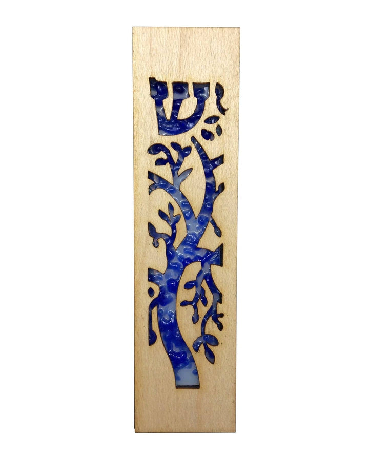 Mezuzah Laser Cut & Glass Tree of Life Tree of Life Mezuzah Blue 