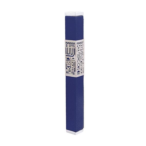 Mezuzah + Metal Cutout Jerusalem 12cm - Blue 