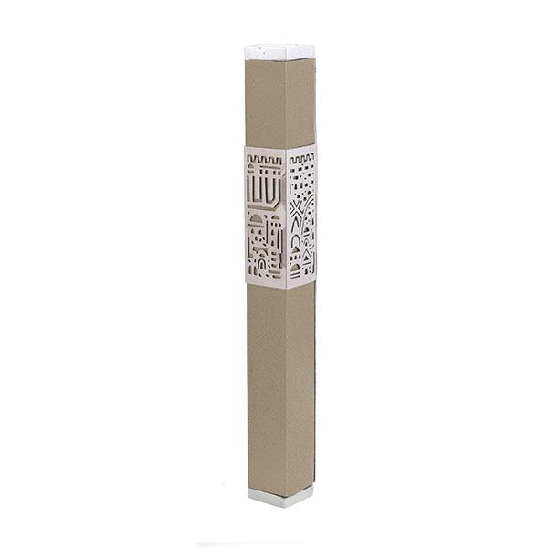 Mezuzah + Metal Cutout Jerusalem 12cm - Brown 