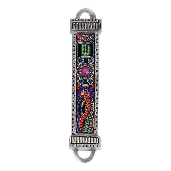 Mezuzah Metal + Embroidery - Green 