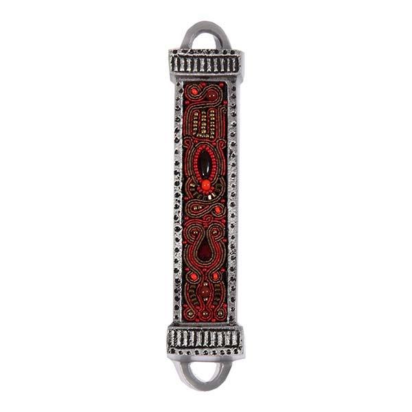 Mezuzah Metal + Embroidery - Maroon 