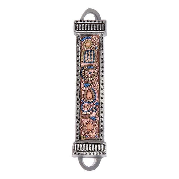 Mezuzah Metal + Embroidery - Pink 