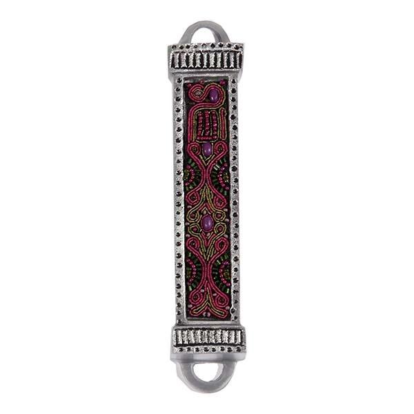 Mezuzah Metal + Embroidery - Purple 