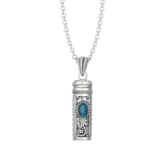 Mezuzah Necklace Locket Pendant & Chain. Color Stones December 