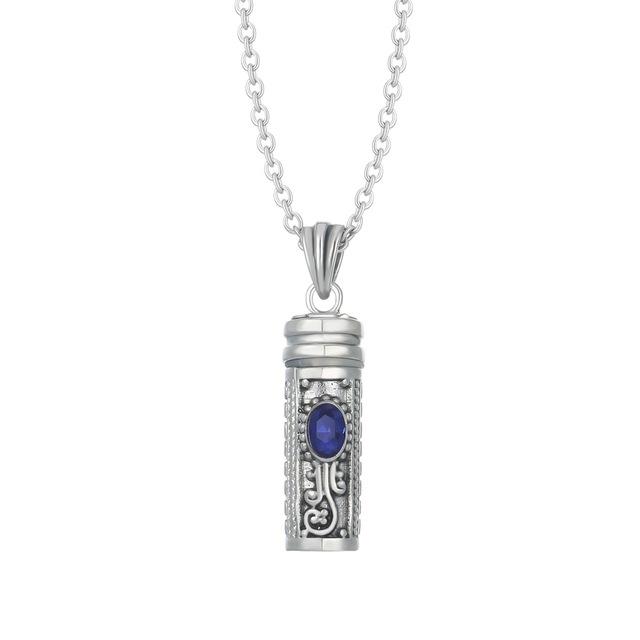 Mezuzah Necklace Locket Pendant & Chain. Color Stones September 