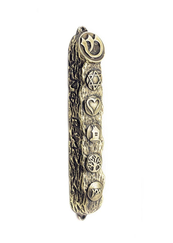 Mezuzah with Bright Symbols & Blessings in Bronze - Big (16cm) 