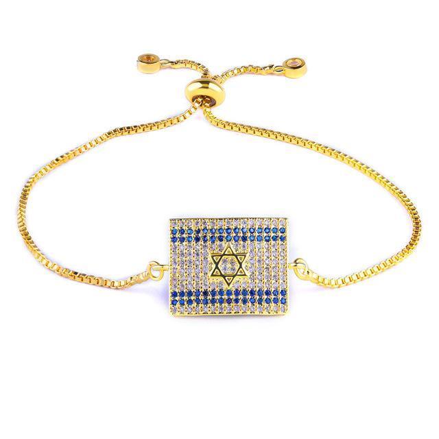 Micro Paved AAA Cubic Zirconia Rhinestone Israel Flag Bracelet bracelets Gold-color 