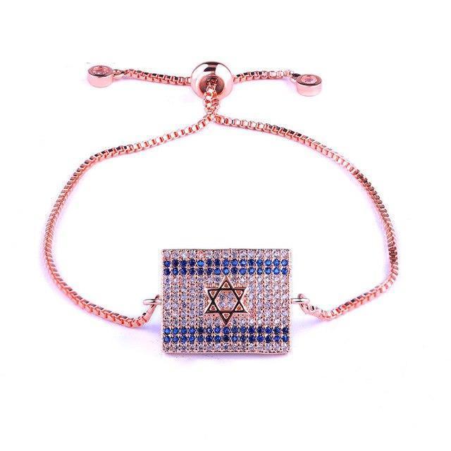 Micro Paved AAA Cubic Zirconia Rhinestone Israel Flag Bracelet bracelets Rose Gold Color 