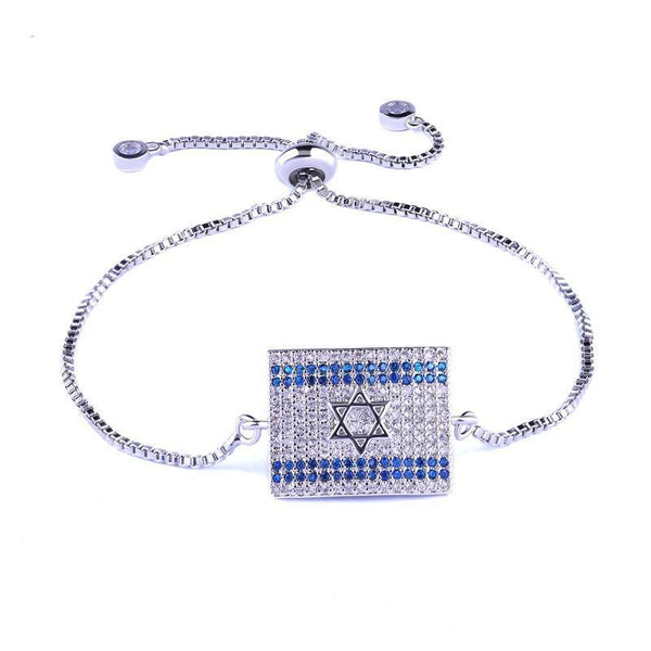 Micro Paved AAA Cubic Zirconia Rhinestone Israel Flag Bracelet bracelets Silver Plated 