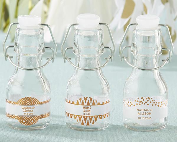 Mini Glass Favor Jar - Baby (Set of 12) (Available Personalized) Mini Glass Favor Bottle with Swing Top - Copper Foil (Set of 12) 
