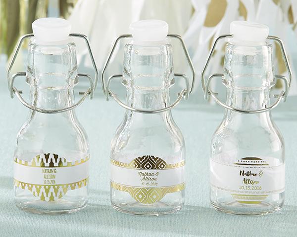 Mini Glass Favor Jar - Baby (Set of 12) (Available Personalized) Mini Glass Favor Bottle with Swing Top - Gold Foil (Set of 12) 
