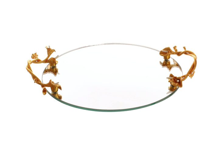 Mirror Tray Round Gold Handles 10.6" Brilliant Gifts 