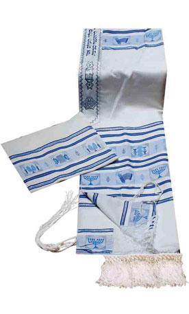 Moadim / Jewish Festivals Motifs Tallit Set 18 x 72" Blue 