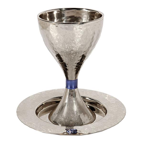 Modern Kiddush Cup - Hammer Work - Blue 