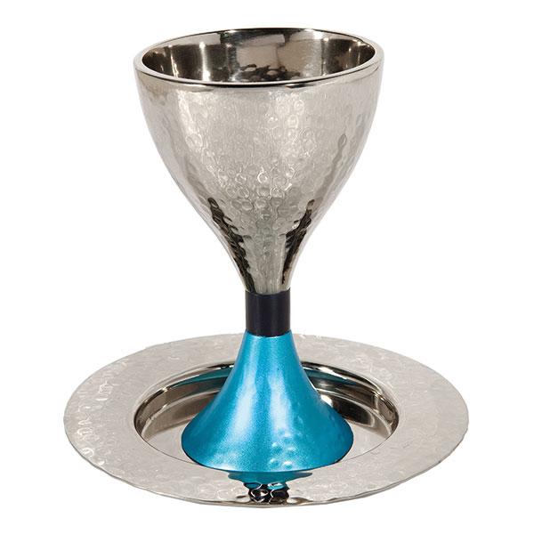 Modern Kiddush Cup - Hammer Work - Blue + Turquoise 