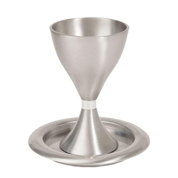 Modern Kiddush Cup + Plate - Aluminium 