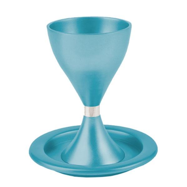 Modern Kiddush Cup + Plate - Turquoise 