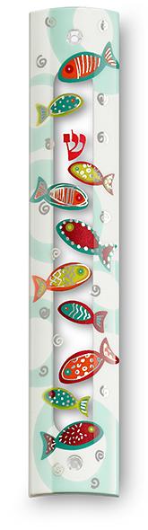 Modern Mezuzah Scroll Cases - Graphic Technology Colorful Fish 