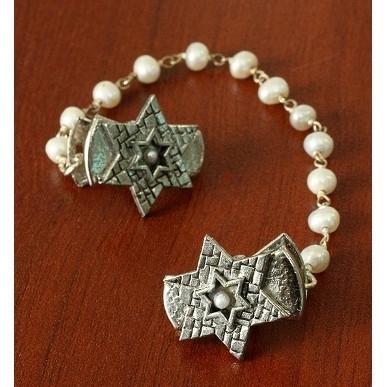 Mosaic Star With Pearls Tallit Clips Blue 