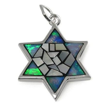 Mosaic-Style Jewish Star Pendant 18 inches Chain (45 cm) 