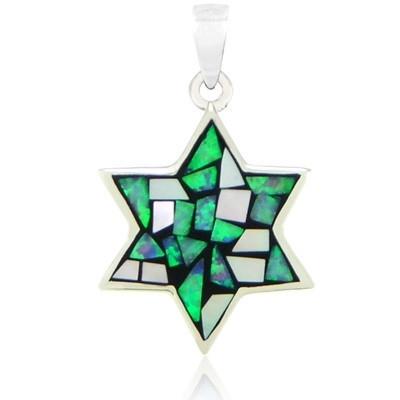 Mosaic-Style Jewish Star Pendant 