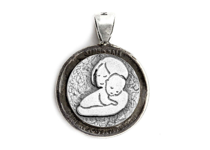 Mother and Child Medallion Pendant with Buffalo Nickel coin of USA Necklace 