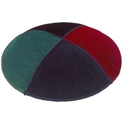 Multi Color Suede Kippahs. Color Suede Panel Kippahs Black/Green/Red 