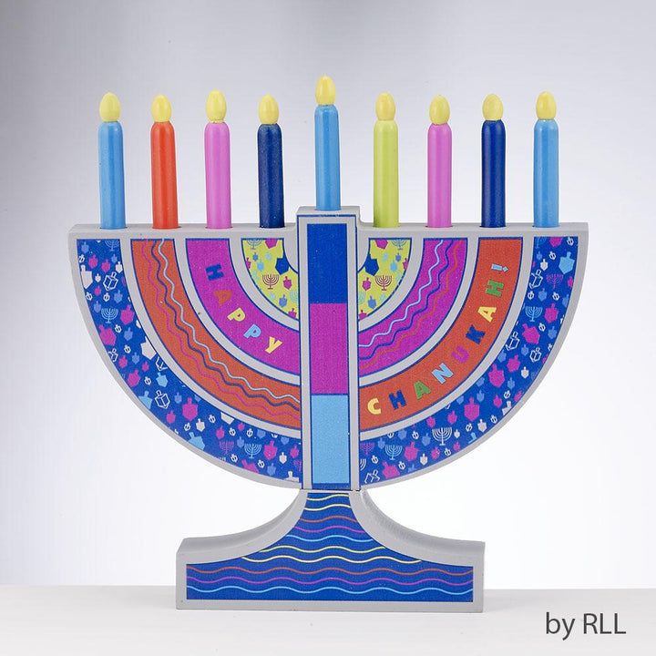 My Play Wood Menorah,w/ Removable Wood Candles, 8.5"x8",color Box Chanukah 
