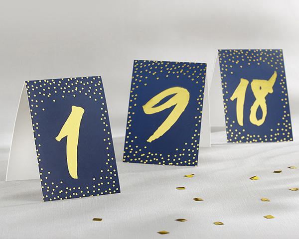 Navy and Gold Foil Tented Table Numbers (1-18) Navy and Gold Foil Tented Table Numbers (1-18) 