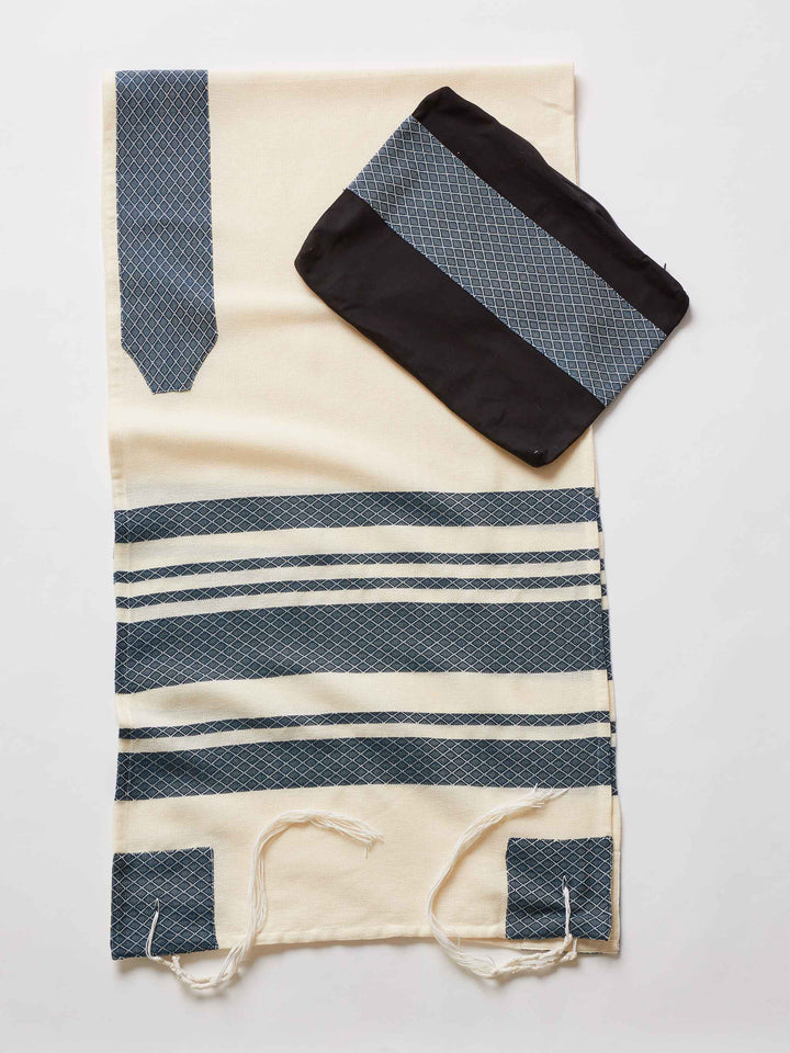Navy Blue Stripes Traditional Woven Tallit by Sara Resnik Tallit 