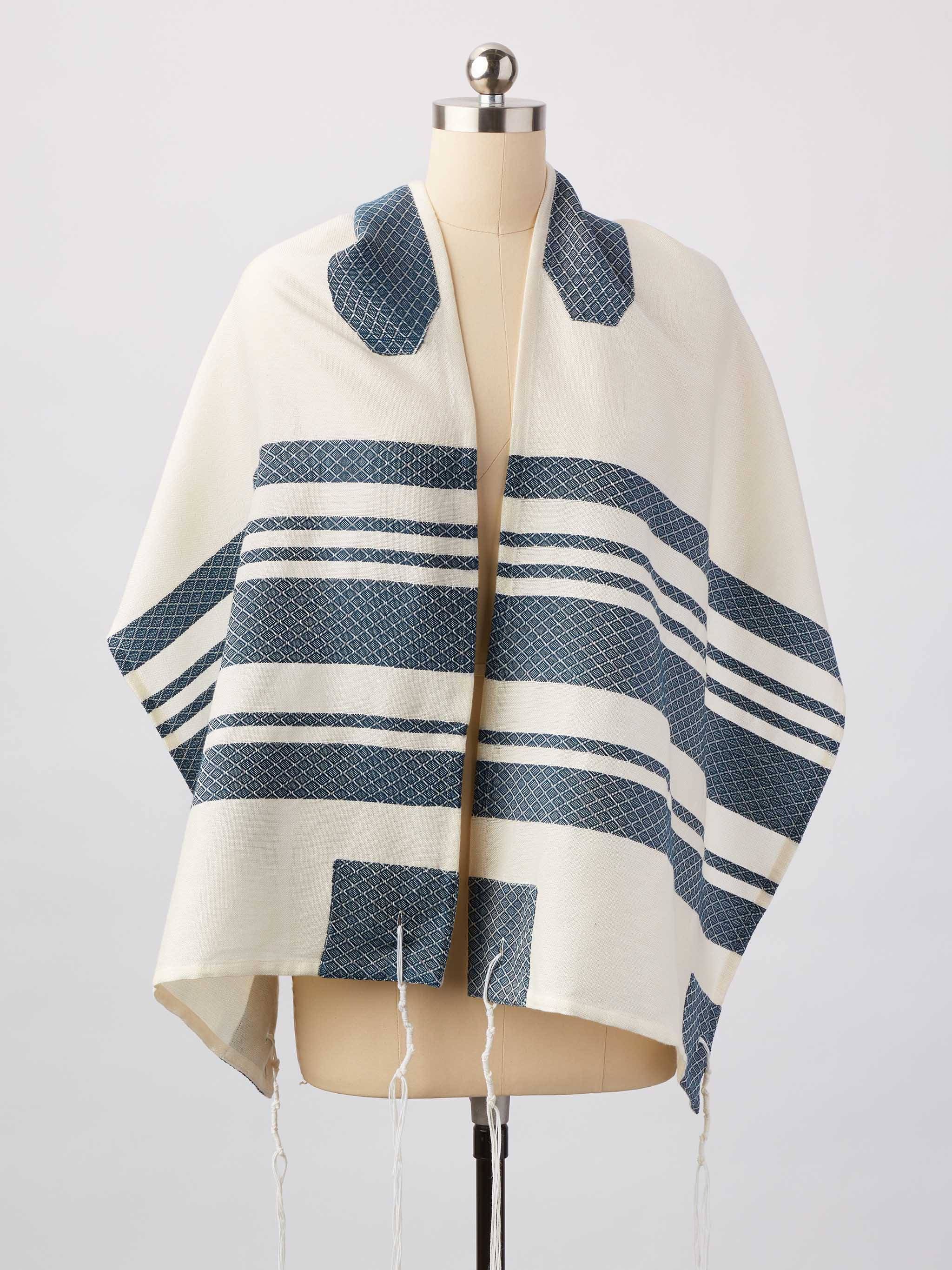 Navy Blue Stripes Traditional Woven Tallit by Sara Resnik – ahuva.com