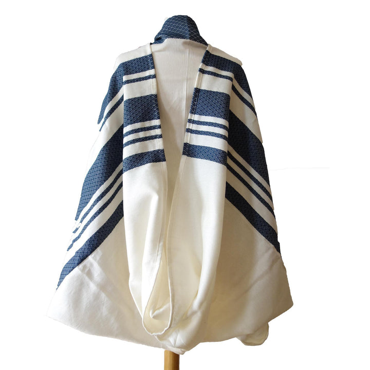 Navy Blue Stripes Traditional Woven Tallit Gadol by Sara Resnik Tallit 