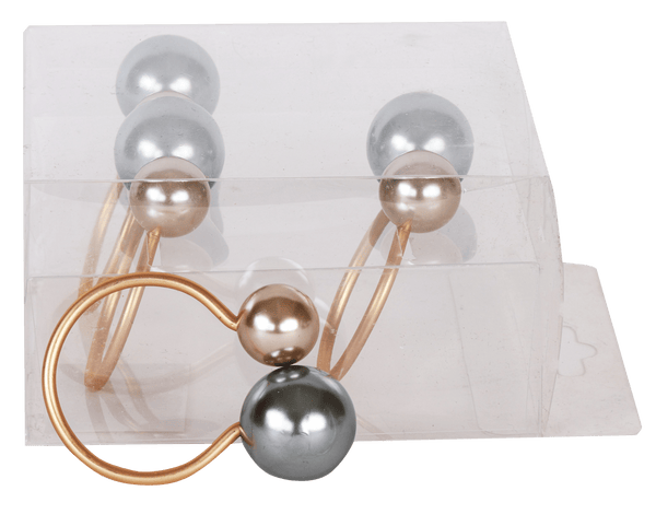 Gold & two tone pearls Napkin Ring set of 4/pvc box,-0