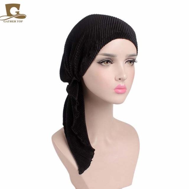 New fashion women ruffle headscarf Pre-Tied Bandana Tichel woman wear Black Size fits all 