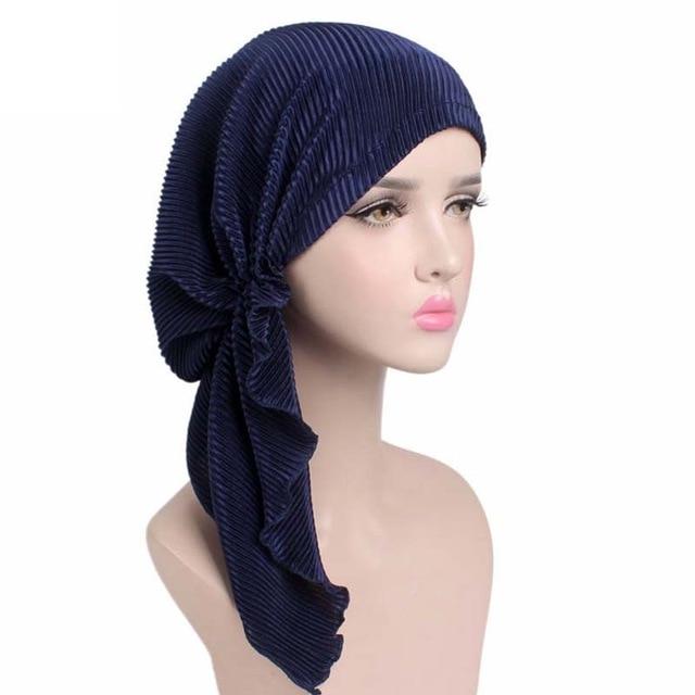 New fashion women ruffle headscarf Pre-Tied Bandana Tichel woman wear Navy blue Size fits all 