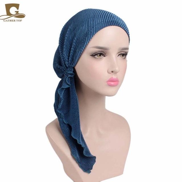 New fashion women ruffle headscarf Pre-Tied Bandana Tichel woman wear teal Size fits all 