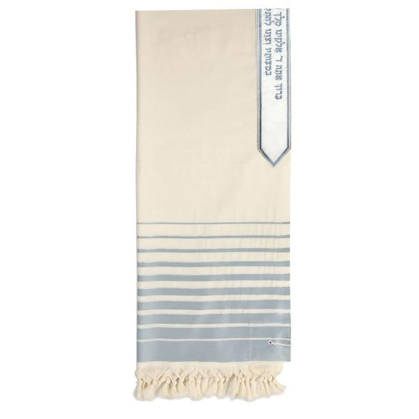 New Wool Tallit - Fading Turquoise Ocean Blue Stripes 