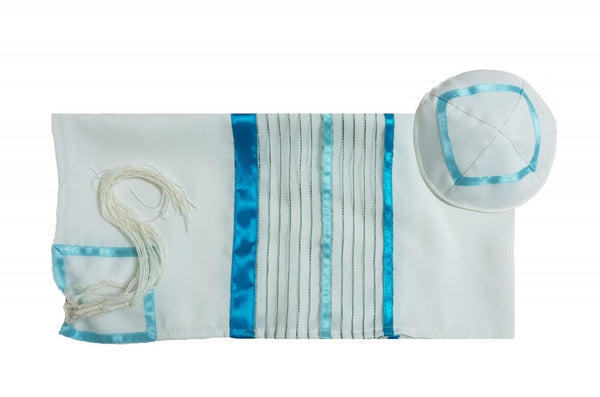 Opaque Tallit for Women with Teal Colored Elements, Bat Mitzvah Tallit, Girl Tallit