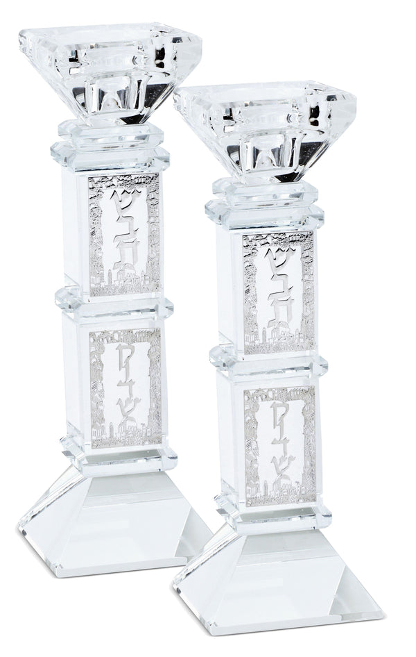 Set of Crystal Candlesticks with Silver Plates-0