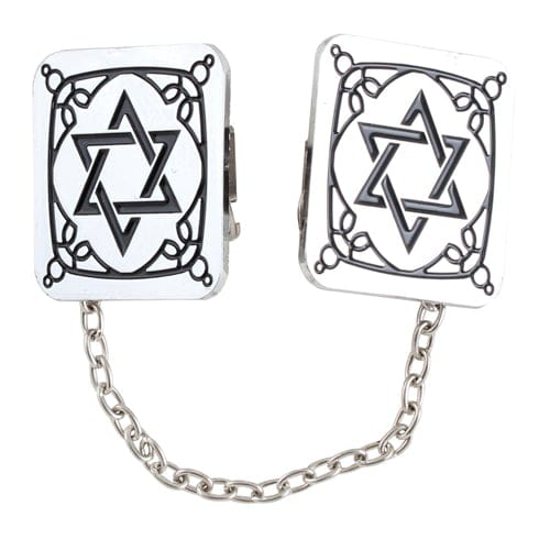 Nickel Tallit Clips Star Of David 3*3cm With Chain Tallit and Tefillin Bags 