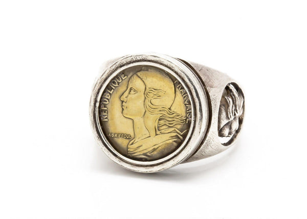 Old French Coin Ring - 5 Centimes Coin of France Ring 
