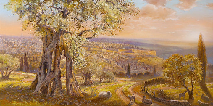 Old Jerusalem behind the olive tree 