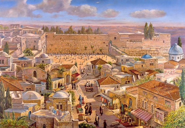 Old Market in Jerusalem Scene Painting Open Edition on Metal 16" X 24" 