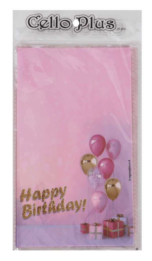 25 Pink Happy Birthday Balloons Cellophane Bags - 6"x10"-0