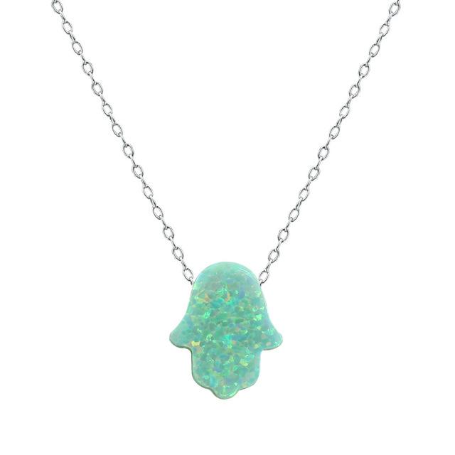 Opal Necklace Pendants in 8 Colors 925 Silver Green 13mm x 11mm 45 cm length