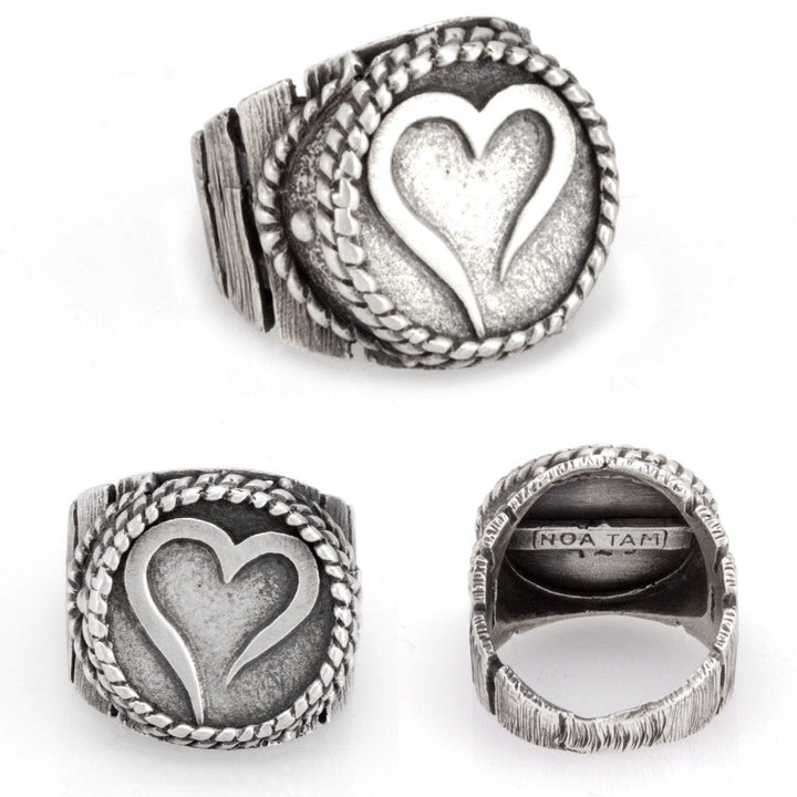 Open Heart Coin Medallion Sterling Silver Ring 